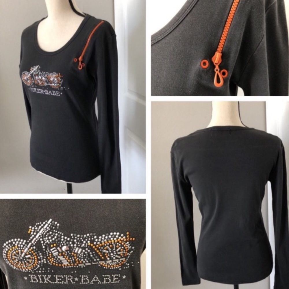❤️3X20 MOTORCYCLE RALLY USA Women Long Sleeves Embellished Tee | XL
